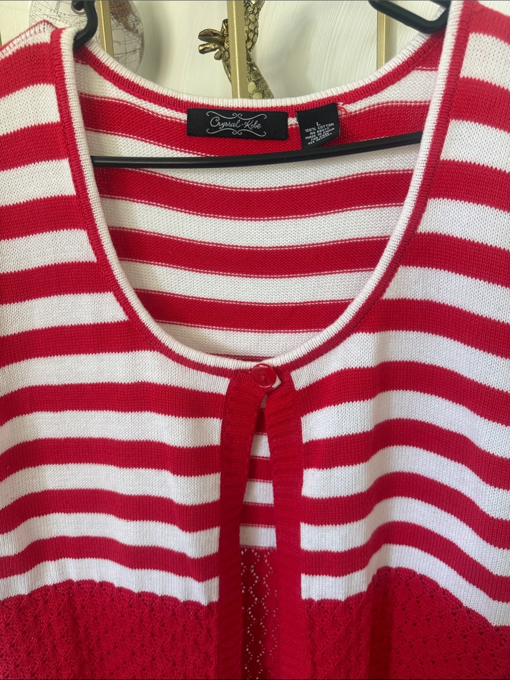 Crystal- Kobe Women’s Large Red & White Striped Women's Knit Top - Picture 3 of 11